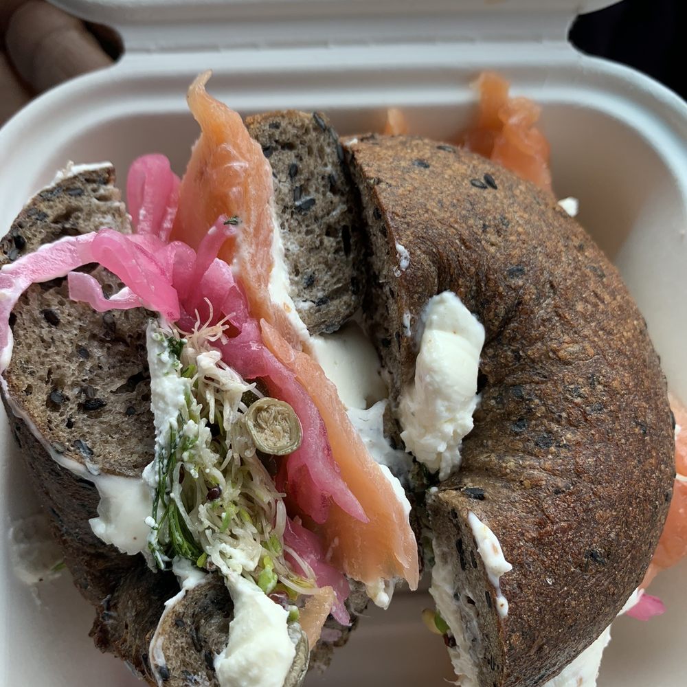 Midnite Bagel - Lox sandwich on buckwheat sesame - Bagels Near Me - San Francisco, California Midnite Bagel - Lox sandwich on buckwheat sesame - Bagels Near Me - San Francisco, California