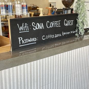 SONA Coffee - WiFi sign at bar - Coffee & Tea Near Me - Tulsa, Oklahoma