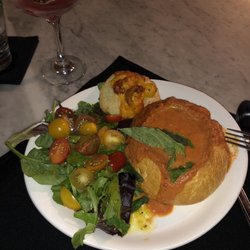 Ravish Off Ocean - Grilled Cheese Bread Bowl with tomato bisque and side salad
