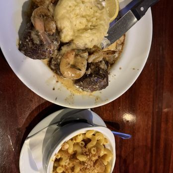 Stonewood Grill & Tavern - Steak medallions and shrimp with Roasted Garlic Whipped Potatoes and Mac & Cheese - New American Near Me - Jacksonville, Florida Stonewood Grill & Tavern - Steak medallions and shrimp with Roasted Garlic Whipped Potatoes and Mac & Cheese - New American Near Me - Jacksonville, Florida