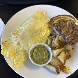 California Omelet* with rye bread toast and home fries
