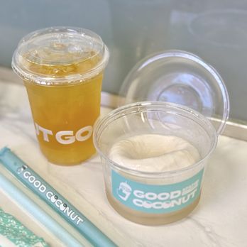 Good Coconut - Coconut Water Cup with Meat and Himalayas Blossom with crystal boba - Bubble Tea Near Me - Flushing, New York