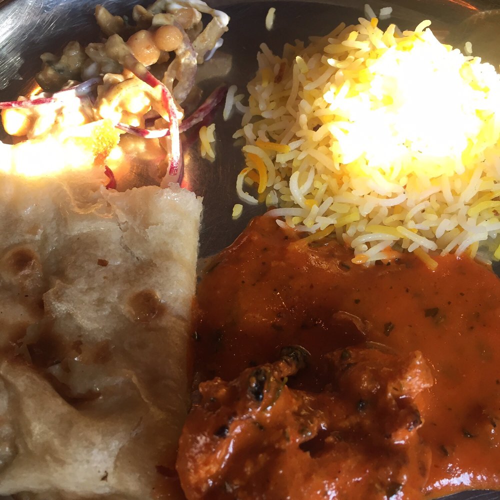Dhaba @ 49 - Butter chicken, Pilau rice, Ragra Tikki and Butter Naan - Indian Near Me - London, XGL