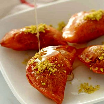 Aleppo's Kitchen - The piece de resistance of our order? Indisputably this golden griddle Qutayef! - Mediterranean Near Me - Anaheim, California