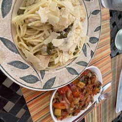 Thario's Kitchen - Chicken piccata with side of veggies. Absolutely delicious piccata sauce! Love how much sauce there was!