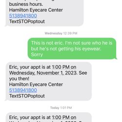 Hamilton Eyecare Cntr - them harassing me