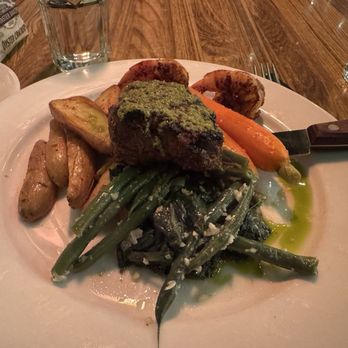 Lover's Point Beach Cafe - Full shot of steak and prawns. - Cafes Near Me - Pacific Grove, California