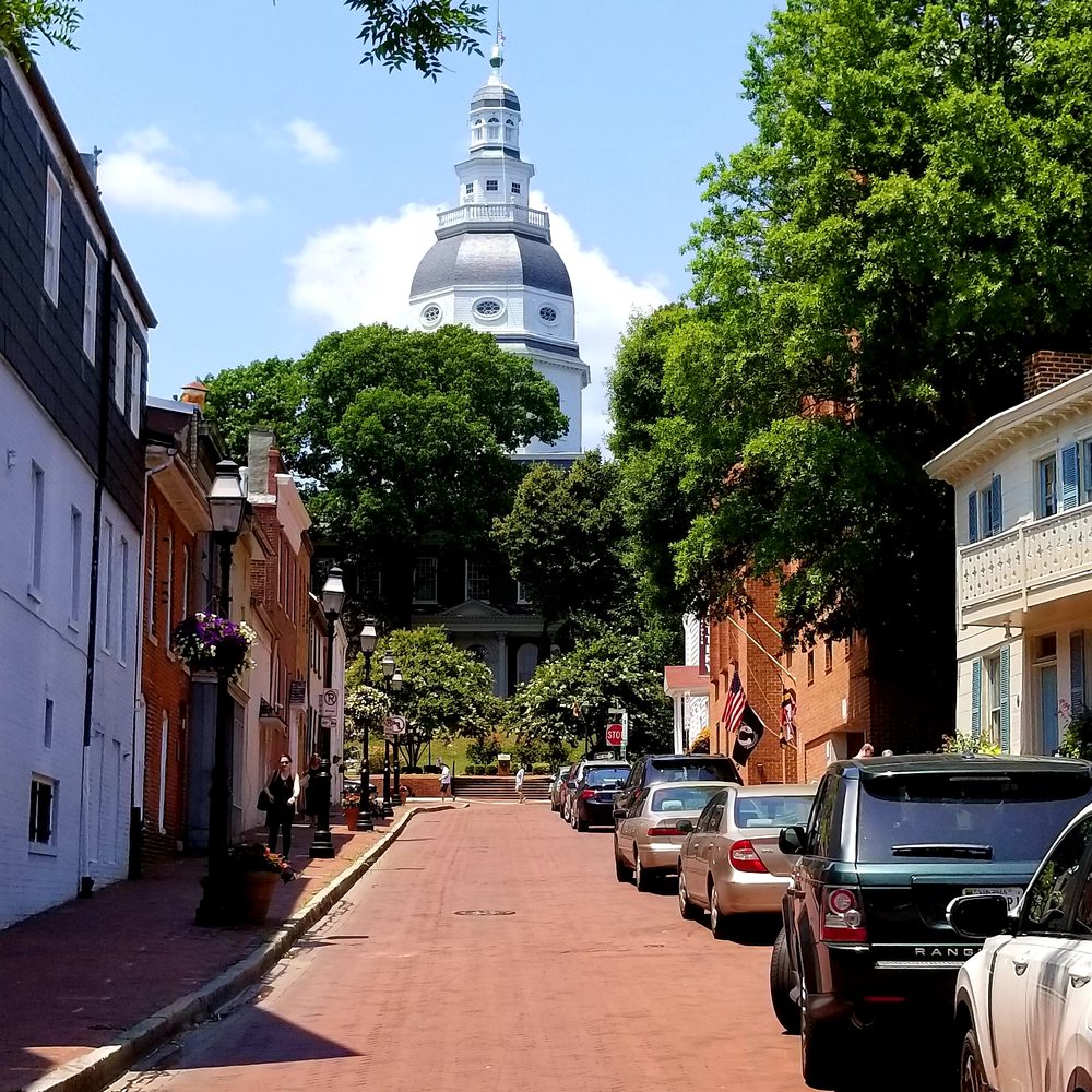 Historic Annapolis - Looking up the bricked street at the old church - Landmarks & Historical Buildings Near Me - Annapolis, Maryland Historic Annapolis - Looking up the bricked street at the old church - Landmarks & Historical Buildings Near Me - Annapolis, Maryland