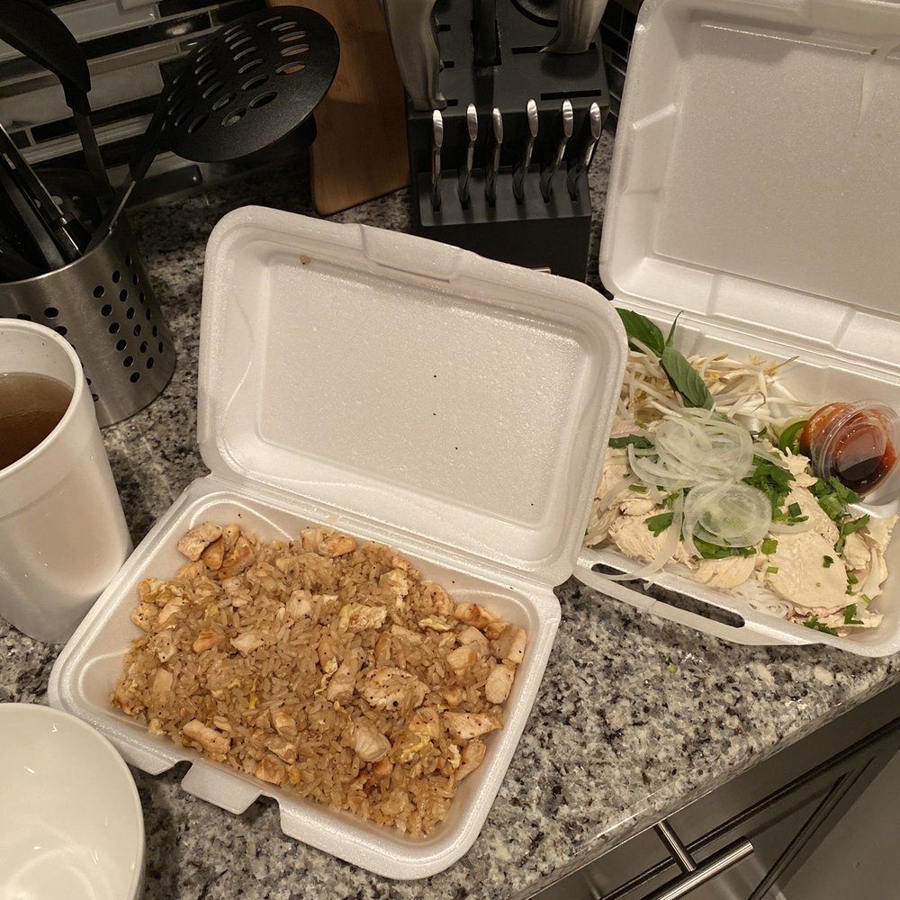 PHO KING - Chicken Pho (large) and chicken friend rice (dinner serving). Before mixing. - Vietnamese Near Me - Clarksville, Tennessee PHO KING - Chicken Pho (large) and chicken friend rice (dinner serving). Before mixing. - Vietnamese Near Me - Clarksville, Tennessee