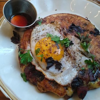 The Publican - Blueberry pancakes with bacon inside and a duck eggs on the outside - New American Near Me - Chicago, Illinois The Publican - Blueberry pancakes with bacon inside and a duck eggs on the outside - New American Near Me - Chicago, Illinois