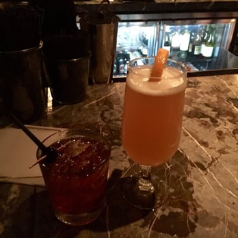 Library Bar - Manhattan over ice (left) and Mother Earth Brew Co Honcho Heff (right). - New American Near Me - Los Angeles, California
