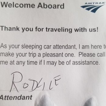 Empire Builder - Our room attendant left this card in room - Trains Near Me - Seattle, Washington