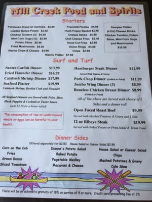 Menu photo 8 Mill Creek Food & Spirits Vance, SC