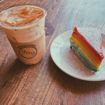 Platform 909 - spanish latte and rainbow crepe cake - Coffee & Tea Near Me - Chino Hills, California
