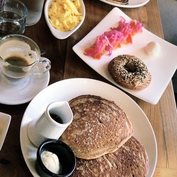 Wheat's End Cafe & Bakery - F2B: Chocolate chip pancakes, everything bagel with dairy free cream cheese and lox, scrambled eggs, blueberry pancakes and popover hidden! - Bakeries Near Me - Chicago, Illinois Wheat's End Cafe & Bakery - F2B: Chocolate chip pancakes, everything bagel with dairy free cream cheese and lox, scrambled eggs, blueberry pancakes and popover hidden! - Bakeries Near Me - Chicago, Illinois