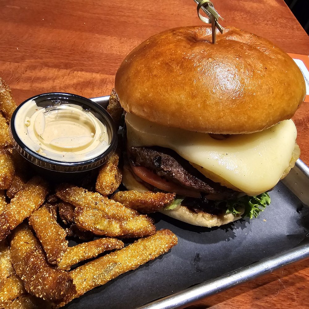 Brown Bag Burger - Hawaiian burger, with fried pickles - Burgers Near Me - Flagstaff, Arizona Brown Bag Burger - Hawaiian burger, with fried pickles - Burgers Near Me - Flagstaff, Arizona