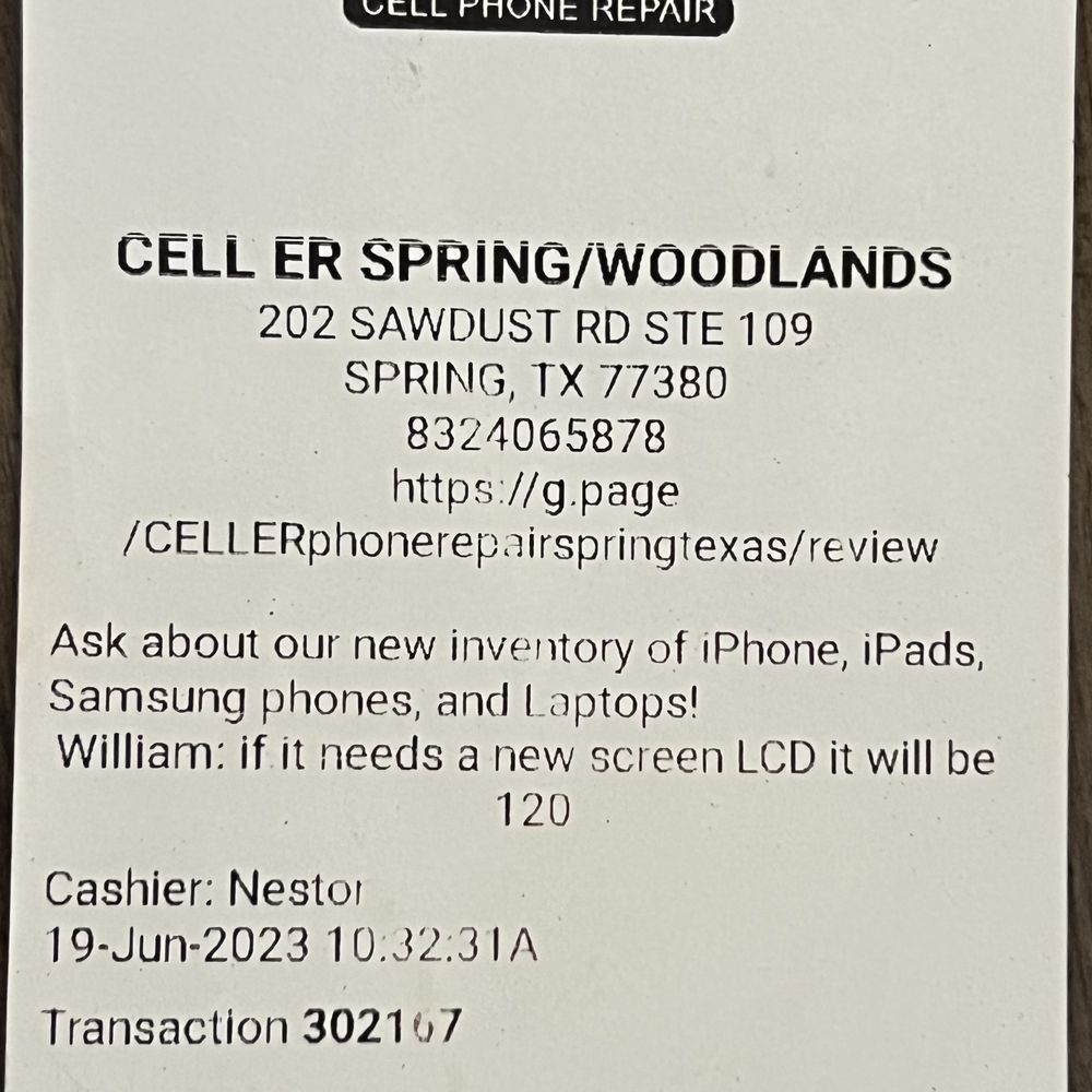 Cell ER - $27.06 for initial diagnostic. Tried to charge me a $49 diagnostic their 2nd attempt at fixing my iwatch! - Mobile Phone Repair Near Me - Spring, Texas
