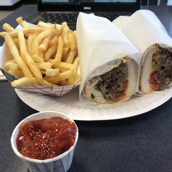 Philly Bilmos Cheesesteaks - Steakcheese sandwich with peppers, mushrooms, onions and green pepperoncini peppers with fries. - Sandwiches Near Me - Vancouver, Washington
