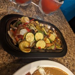 Vegetarian fajitas (for one!) and frozen strawberry house margaritas Vegetarian fajitas (for one!) and frozen strawberry house margaritas