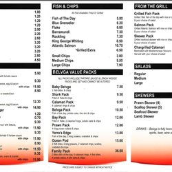 Belvga Fish and Chippery - Price List (August 2016)