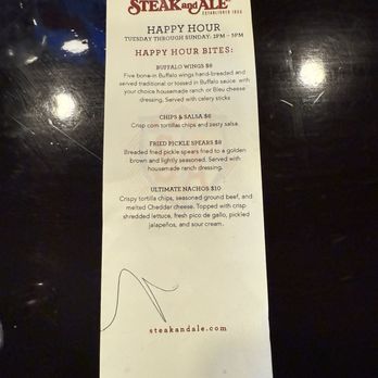 Steak And Ale - HH menu side 1 - American Near Me - Burnsville, Minnesota Steak And Ale - HH menu side 1 - American Near Me - Burnsville, Minnesota