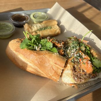 Nguyen's Kitchen - Bulgogi Short Rib Steak Sandwich w/aside of Egg Rolls - Asian Fusion Near Me - Carson, California
