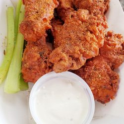 Talon Claw Grub - Also known as Spanakopita food truck. 7 piece Cajun Spice wings. Very crispy & just slightly spicy. Delicious.
