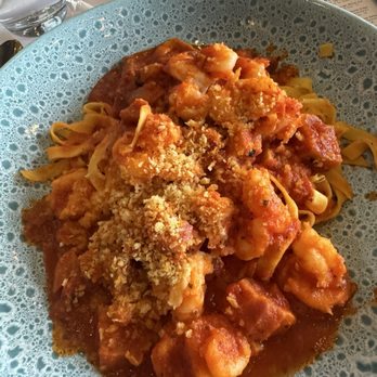 Blu Pointe - Fettuccini with shrimp and guancale. - Seafood Near Me - Newburgh, New York