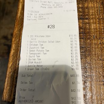 Marugame Udon - Total receipt - Japanese Near Me - Honolulu, Hawaii Marugame Udon - Total receipt - Japanese Near Me - Honolulu, Hawaii