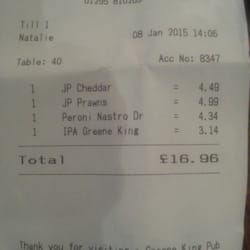 Red Lion Hotel - 2 baked potatoes & 2 beers. ... £16.96. The Peroni was a bit tasty.... the price that is!