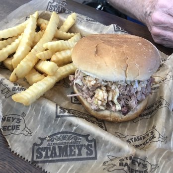 Stamey's Barbecue - Chopped bbq sandwich and fries - Barbeque Near Me - Greensboro, North Carolina Stamey's Barbecue - Chopped bbq sandwich and fries - Barbeque Near Me - Greensboro, North Carolina