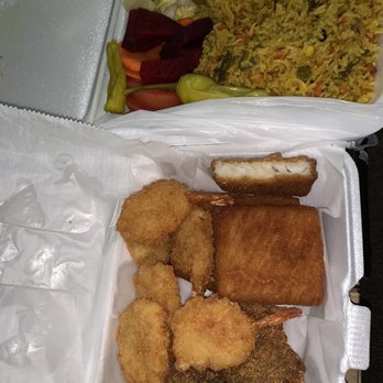 Jimmy's Halal Fried Chicken - Mix seafood kebab with rice and salad - Halal Near Me - Lowell, Massachusetts