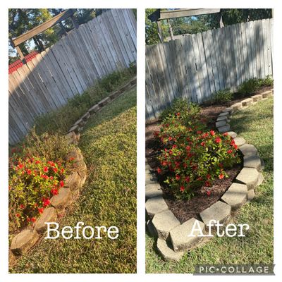Before & Afters - We offer a wide range of lawn care services including mowing, weed eating/edging, blowing, hedge trimming, flower bed cleanup and maintenance, mulch application, brush cleanup and removal, roof and gutter cleanup, small tree trimming and removal, leaf and pine needle cleanup and removal. Our team uses only the best equipment to ensure that your lawn is healthy and thriving. Before & Afters - We offer a wide range of lawn care services including mowing, weed eating/edging, blowing, hedge trimming, flower bed cleanup and maintenance, mulch application, brush cleanup and removal, roof and gutter cleanup, small tree trimming and removal, leaf and pine needle cleanup and removal. Our team uses only the best equipment to ensure that your lawn is healthy and thriving.