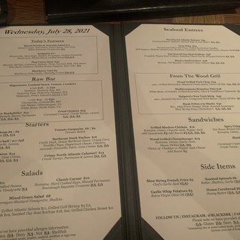 Black's Bar & Kitchen - Menu 7/28/21 - New American Near Me - Bethesda, Maryland