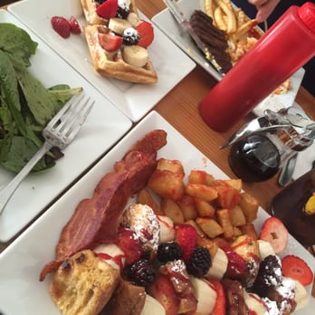 Ringolevio - Brunch!! French toast kabobs steak and eggs waffles and roasted potatoes.....yummy!! - Mediterranean Near Me - Brooklyn, New York