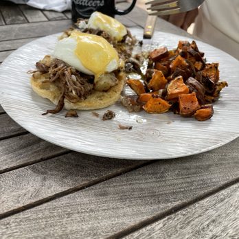 The Wild Iris Café - Beef hash, Benedict with sweet potato home fries. - Cafes Near Me - Dunedin, Florida The Wild Iris Café - Beef hash, Benedict with sweet potato home fries. - Cafes Near Me - Dunedin, Florida
