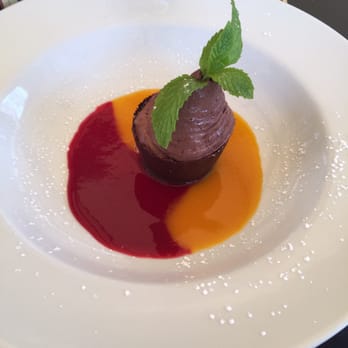 Bistro Cacao - Chocolate mousse with raspberry and mango syrup! Delicious! - French Near Me - Washington, DC, District of Columbia