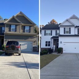 Before and after. SW Snowbound white with Tricorn black (still waiting on bottom shutters) Before and after. SW Snowbound white with Tricorn black (still waiting on bottom shutters)