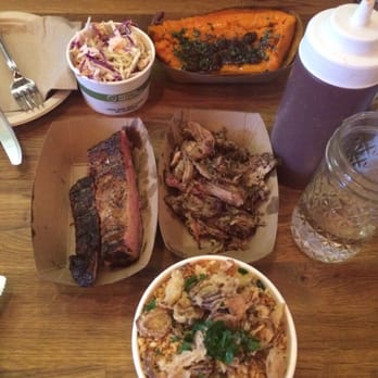 Morgan's Brooklyn Barbecue - Mushroom Mac & cheese, ribs, pulled pork, coleslaw & plain sweet potato - Barbeque Near Me - Brooklyn, New York Morgan's Brooklyn Barbecue - Mushroom Mac & cheese, ribs, pulled pork, coleslaw & plain sweet potato - Barbeque Near Me - Brooklyn, New York