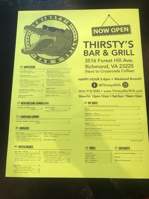 Menu photo 6 Thirsty's RVA Richmond, VA