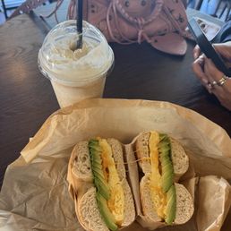 Vanilla Frappe & Egg, Cheese, + Avocado Bagel Vanilla Frappe & Egg, Cheese, + Avocado Bagel