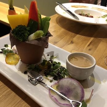 Kokkaku - Vegetable appetizer complete with a small shovel for the veggie planter - restaurant week - New American Near Me - Seattle, Washington Kokkaku - Vegetable appetizer complete with a small shovel for the veggie planter - restaurant week - New American Near Me - Seattle, Washington
