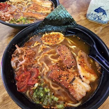 Chōwa Bowl - "Rock Showu" Ramen - pork belly, green onion, pickled fresno peppers, pickled shallots, duck fat, Ajitama egg, togarashi, nori. - Ramen Near Me - Morro Bay, California Chōwa Bowl - "Rock Showu" Ramen - pork belly, green onion, pickled fresno peppers, pickled shallots, duck fat, Ajitama egg, togarashi, nori. - Ramen Near Me - Morro Bay, California