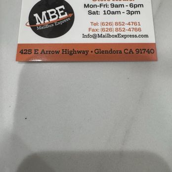Mailbox Express - Mailbox Express Business Card - Shipping Centers Near Me - Glendora, California
