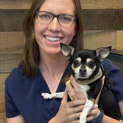Baker Ranch Animal Hospital - Heidi (RVT) with Gigi, helping at the front desk