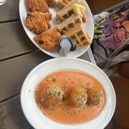 Fried mac and cheese and Chicken Waffles