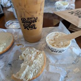 Banana cold brew and a cinnamon sugar bagel with banana pudding cream cheese. Banana cold brew and a cinnamon sugar bagel with banana pudding cream cheese.