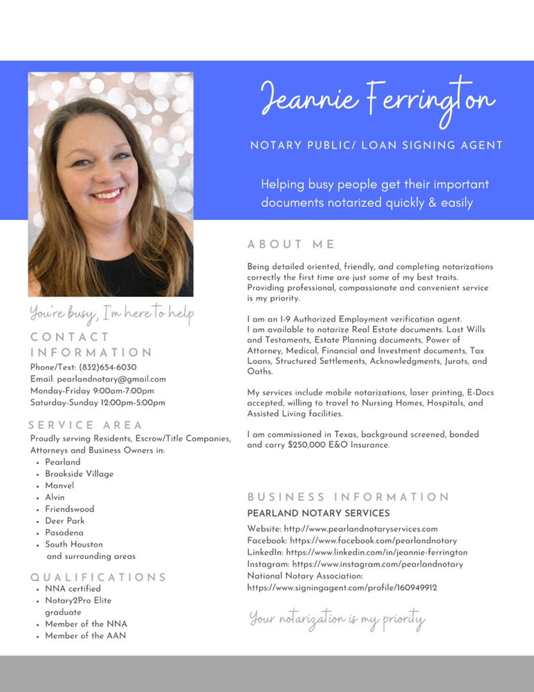 PEARLAND NOTARY Updated May 2024 Request a Quote PEARLAND, Texas