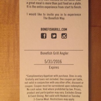 Bonefish Grill - This is the expired free appetizer I received yesterday 08/16/16 - Seafood Near Me - Orlando, Florida Bonefish Grill - This is the expired free appetizer I received yesterday 08/16/16 - Seafood Near Me - Orlando, Florida
