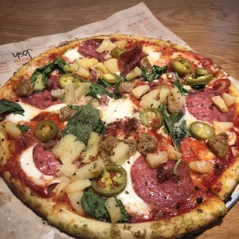 Blaze Pizza - Pineapple, salami, pepperoni, jalapeño, spinach, sausage, mozzarella and ovalini cheese my fav! - Salad Near Me - Bakersfield, California Blaze Pizza - Pineapple, salami, pepperoni, jalapeño, spinach, sausage, mozzarella and ovalini cheese my fav! - Salad Near Me - Bakersfield, California